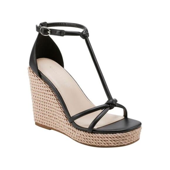 MARC FISHER Womens Ivory Padded Woven Flower Adjustable Strap Ankle Strap Venom Almond Toe Wedge Buckle Espadrille Shoes M